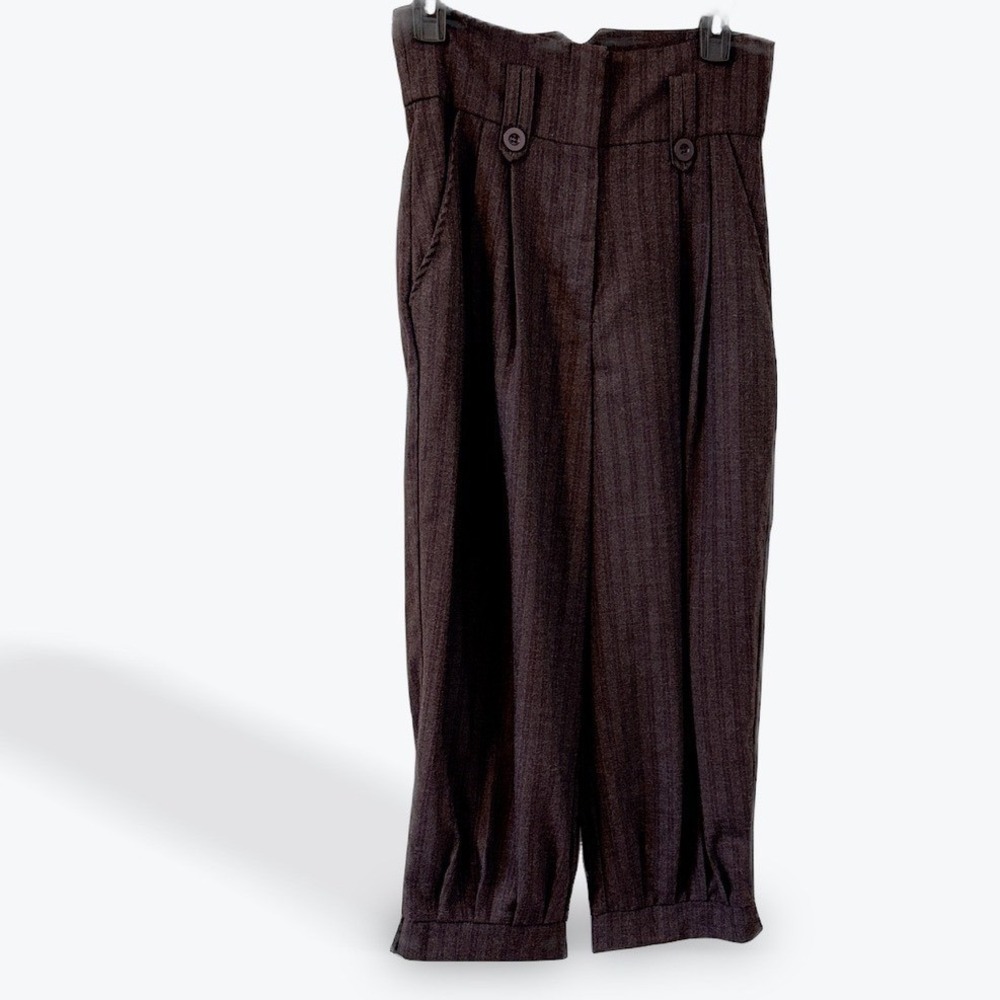 Nina High Waisted Herringbone Pleated Trousers Women's Size Medium Brown Purple